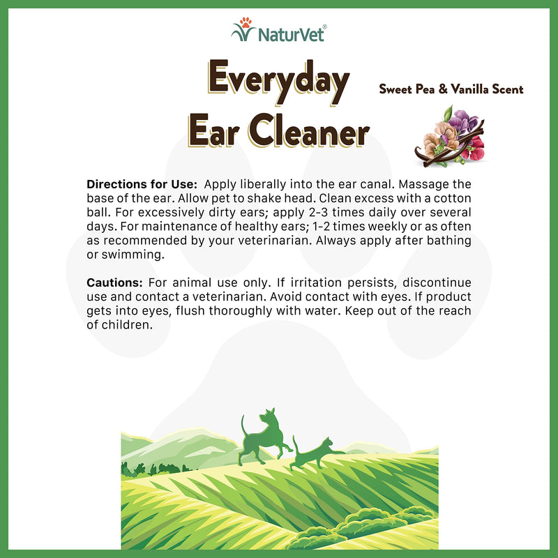 NaturVet Everyday Ear Cleansing Solution with Sweet Pea & Vanilla Scent for Dogs & Cats 8 oz