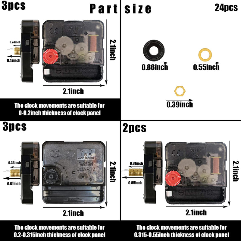 PARAOR 8 PCS High Torque Quartz Clock Movement Mechanism Replacement Clock Kit with 12 Different Pairs of Clock Hands for DIY Repair Clock Parts Shaft Lengths 12mm 15.5mm 21.5mm (01) 01 - NewNest Australia