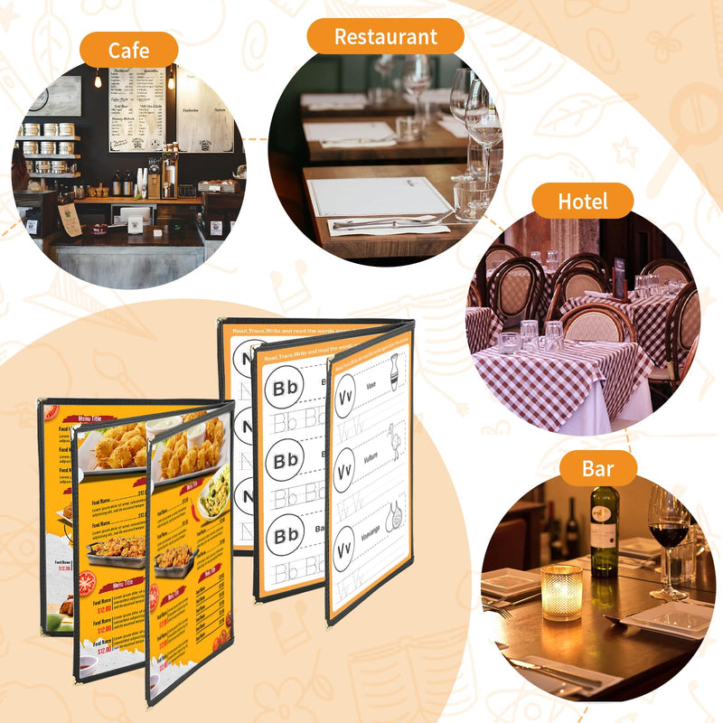 2PCS 8.5 x 11 Inch Menu Covers, 3 Page 6 View Transparent Restaurant Menu Covers, Fits A4 Size Paper, Menu Holder (3 Page)