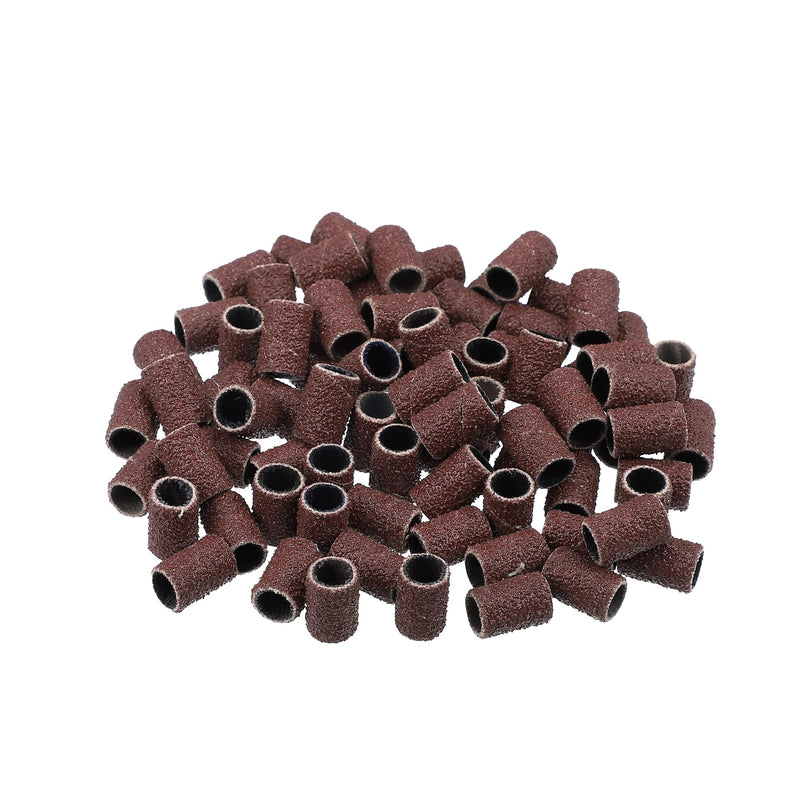 VOCOSTE 100 Pieces 60 Grit Sanding Bands Set with Free Box, Drum Sander Sanding Sleeves for Nail Sanding Tools Brown