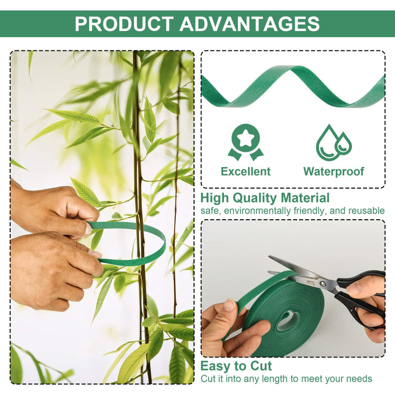 Plant Tape for Climbing Plants - 6 Rolls, 196 Feet x 1/2 Inch, Reusable Adjustable Green Garden Tape for Plants, Soft Plant Ties for Outdoor Indoor Plants