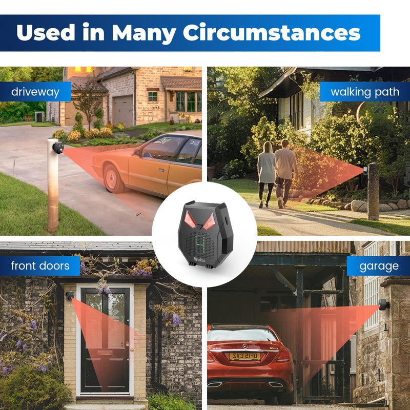 Solar Wireless Driveway Alarm, Outdoor Motion Sensor Detector Alarms Driveway Alert System 2000ft Long Range with Rechargeable Battery, Outside Weatherproof/Expandable (1 Receiver and 4 sensors) 4 sensors and 1 receiver