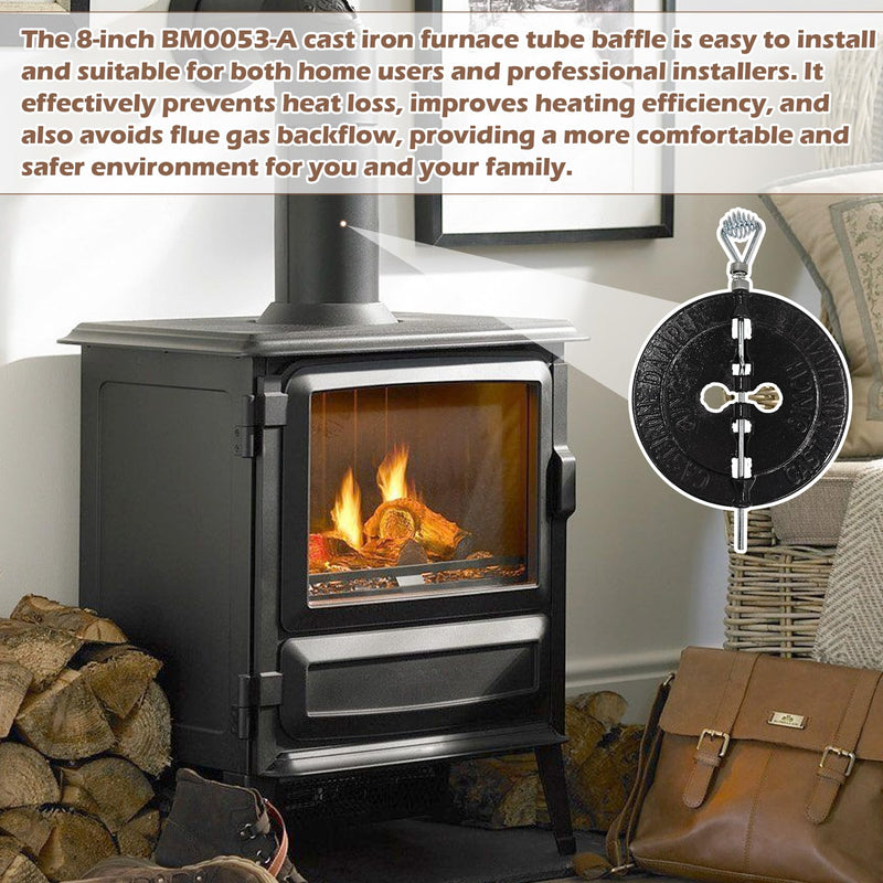 BM0053-A 8" Cast Iron Stove Pipe Damper for Single Wall Black Flue Pipe