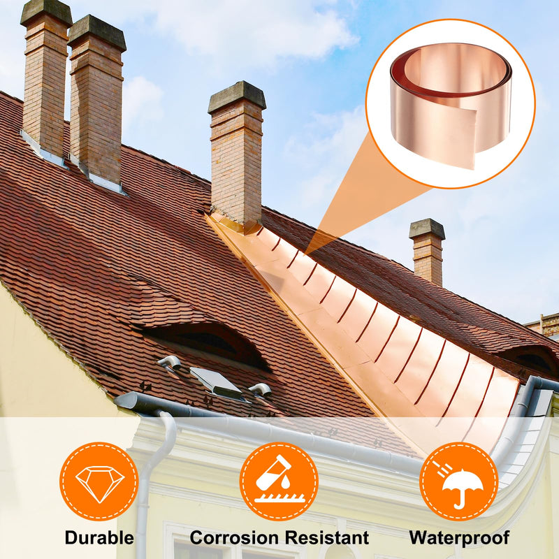 HARFINGTON 2pcs Copper Sheet Roll 0.5mm Thick Copper Flashing 99.95% Pure Copper Strip Waterproof Metal Foil Plate for Building Electronics DIY (1.6" Width x 3.28ft) 0.02"x1.6"x3.28ft 2