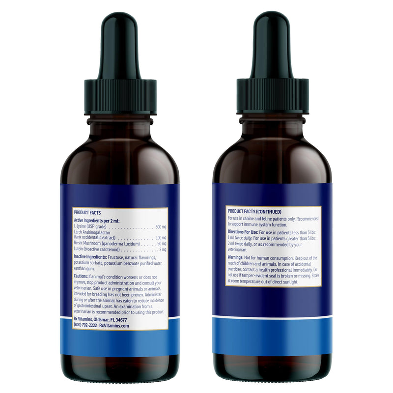 Rx Vitamins Liquid Immuno Dog & Cat Immune Support - Reishi Mushroom Supplement for Dogs & Cats Plus L-Lysine - Ideal Eye Supplements, Immunity Booster Supplements for Pets - 4 oz New Label