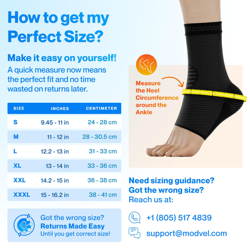 Modvel Foot & Ankle Brace Socks for Sprained Ankle Compression Sleeve - Plantar Fasciitis Relief Brace, Foot Support for Women & Men - Tendonitis & Arthritis Foot Sleeve, Stabilizing Ankle Wrap Medium A Black 2