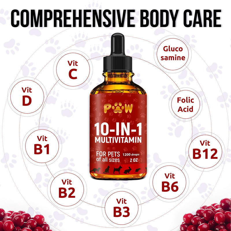 10 In 1 Cat & Dog Multivitamin - Hip & Joint Vitamins For Dogs + Vitamins C, D, B1-12 - Cranberry Supplement For Dogs & Cat Vitamins - Bladder, Kidney, Skin, Joint Support - Glucosamine Dog Supplement - PawsPlanet Australia