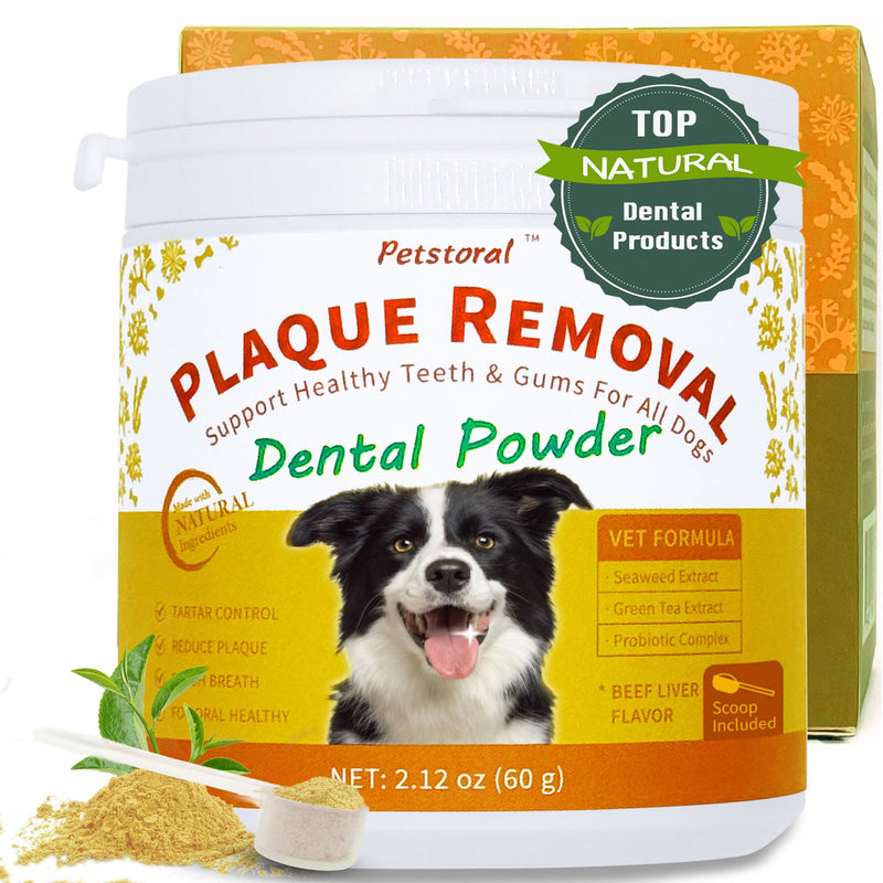 Petstoral Natural Dog Dental & Supplement Powder, Plaque & Tartar Control with Glucosamine, Omega-3, Probiotics & Vitamin E for Joint, Beef Liver Flavour, Digestion & Fresh Breath 2.12 Ounce (Pack of 1)