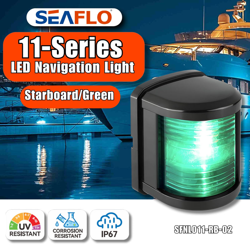 SEAFLO 11 Series Regular Sized LED Green Starboard Navigation Light – 12V, 1W, IP67 Waterproof, 2NM Visibility, High-Brightness, for Boats Under 65 ft (20m) – 4-Year Warranty (Starboard/Black) Starboard (Green) Black
