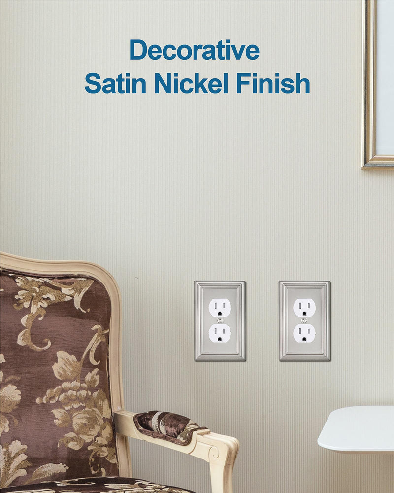 6-Pack Duplex Wall Plate, Decorative Satin Nickel Outlet Cover, Metal Wall Plates for Electrical Outlets, 3.15''*4.88'', Midsize 1 Duplex 6PK