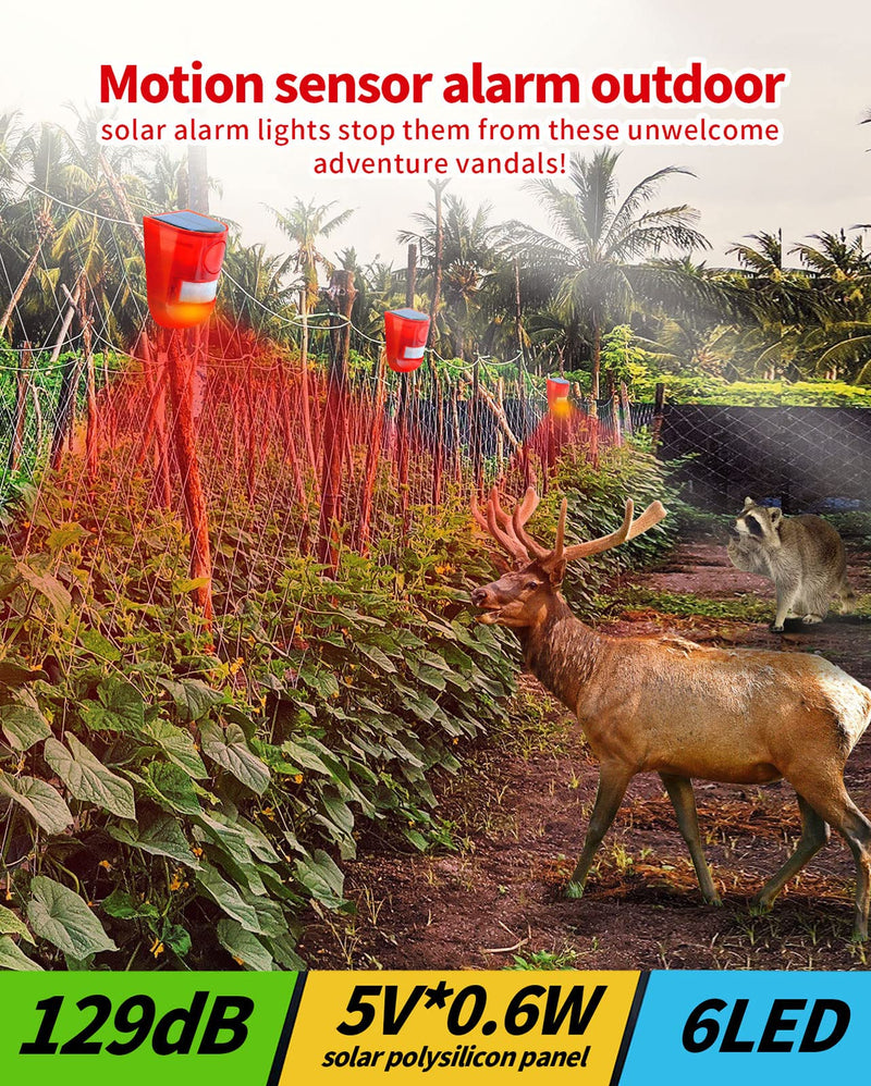 ChunHee Solar Sound & Light Alarm Outdoor Motion Sensor 129db Siren Sound Alert & 6LEDs Flash Warning Security Alarm System for Villa, Farm, Chicken Coop,Yard, Garden 3Light