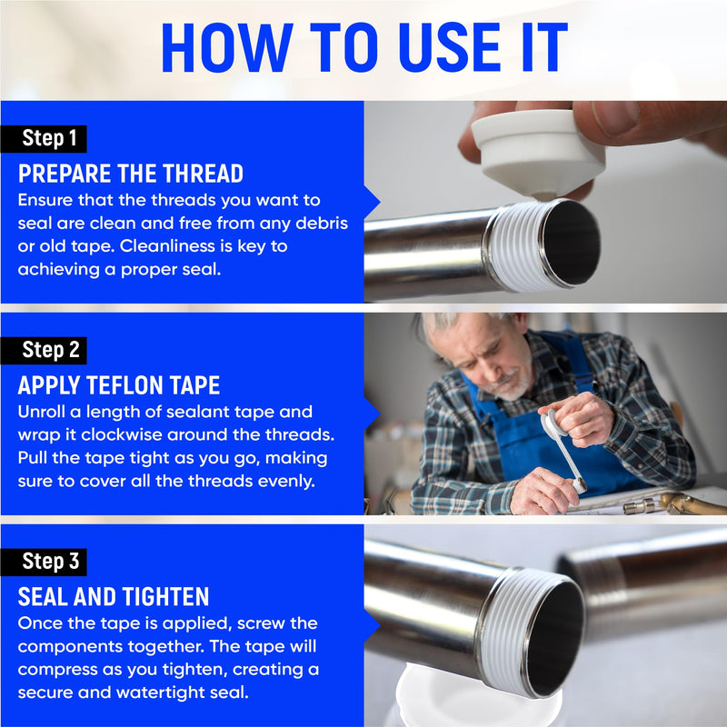 Thread Sealant Plumbers Tape Professional Grade (High Density) 1/2" Wide x 520" Long Pack of 1