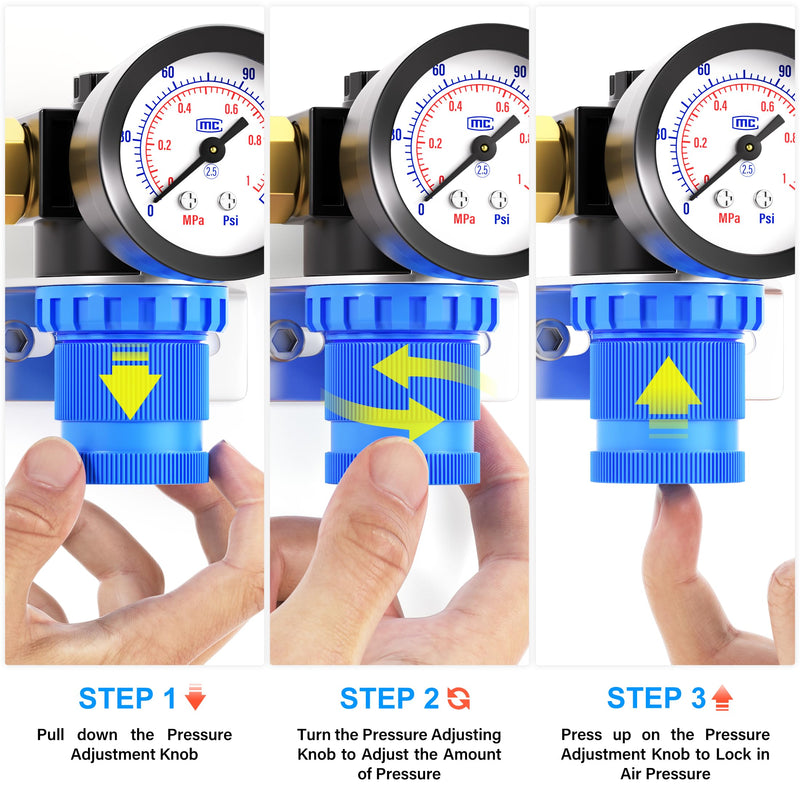 TAILONZ PNEUMATIC 5-in-1 1/4 Inch NPT AR2000 Mini Pressure Regulator Kit for Compressed Air Systems, Adjust 0 to 145 Psi Regulation