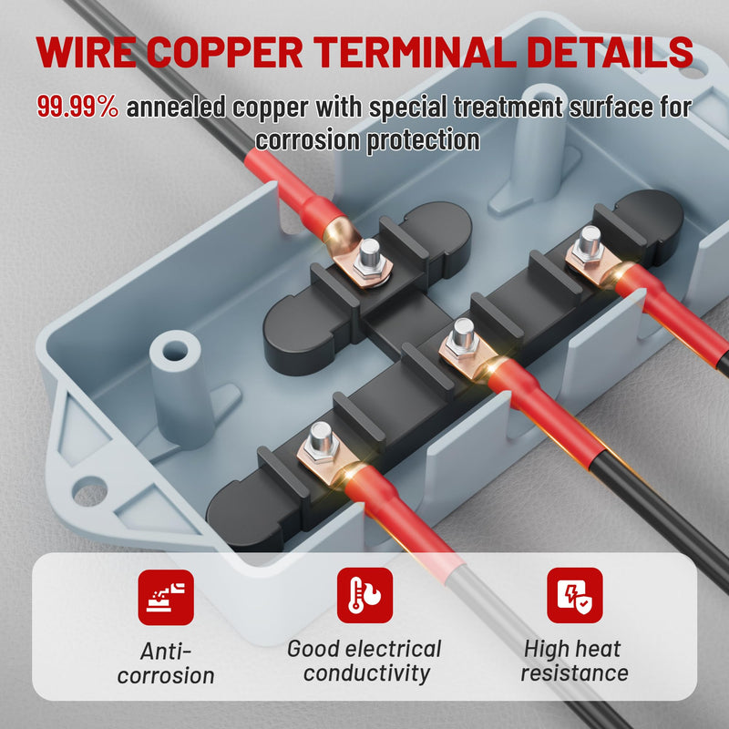 RED WOLF Ring Wire Terminals Copper 4 AWG 3/8" Stud Battery Cable Lugs Copper Connector 10PCS, W/3:1 Heat Shrink Tubing Marine Grade for Electrical Automotive Cable Wire Wrap Connection