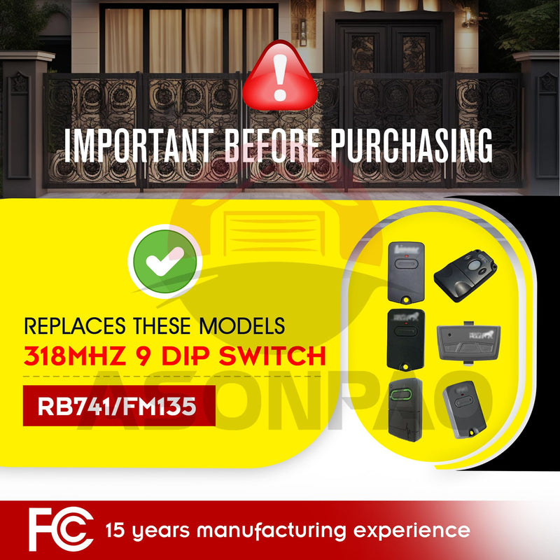 3 for RB741 FM135 GTO Mighty Mule Gate Opener Remote 3-Years-Warranty black