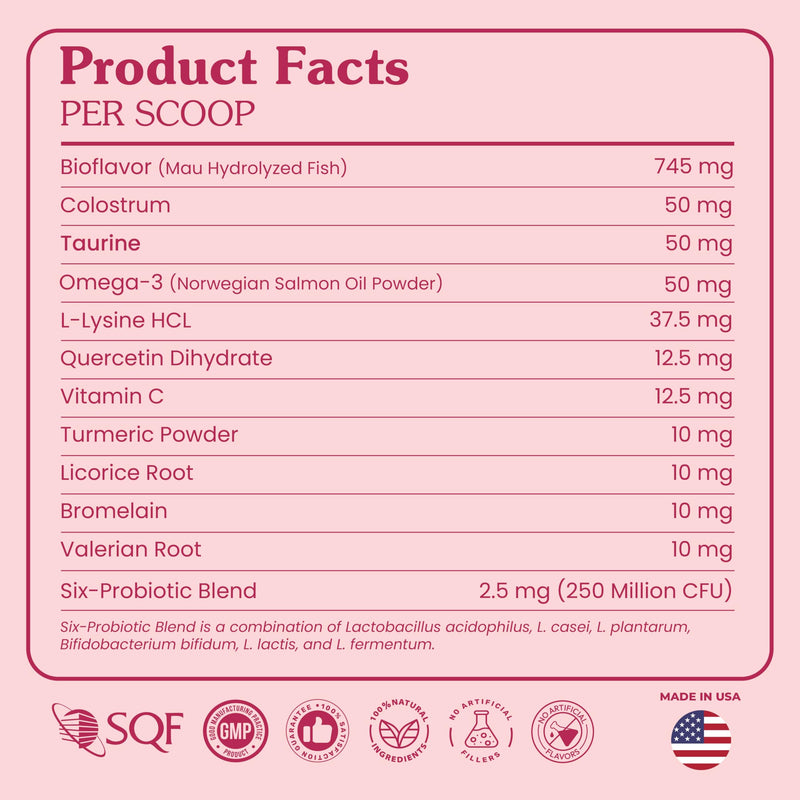 Cat Immune Support Lysine Powder - Allergy Relief Supplement for Cats with L-Lysine, Quercetin, Colostrum & Omega-3, Soothes Sneezing & Itchy Skin, 4.2 oz, 120 Scoops