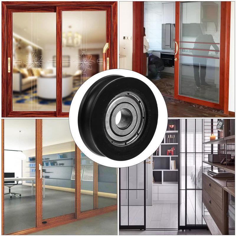 TEHAUX Nylon U-Groove Sliding Door Pulley Wheel 1.18 Inch – Low-Noise & Smooth-Sliding for Barn Doors, Cabinets, Shower Doors & Windows – for Residential & Commercial Use 2.5X2.5CM Black