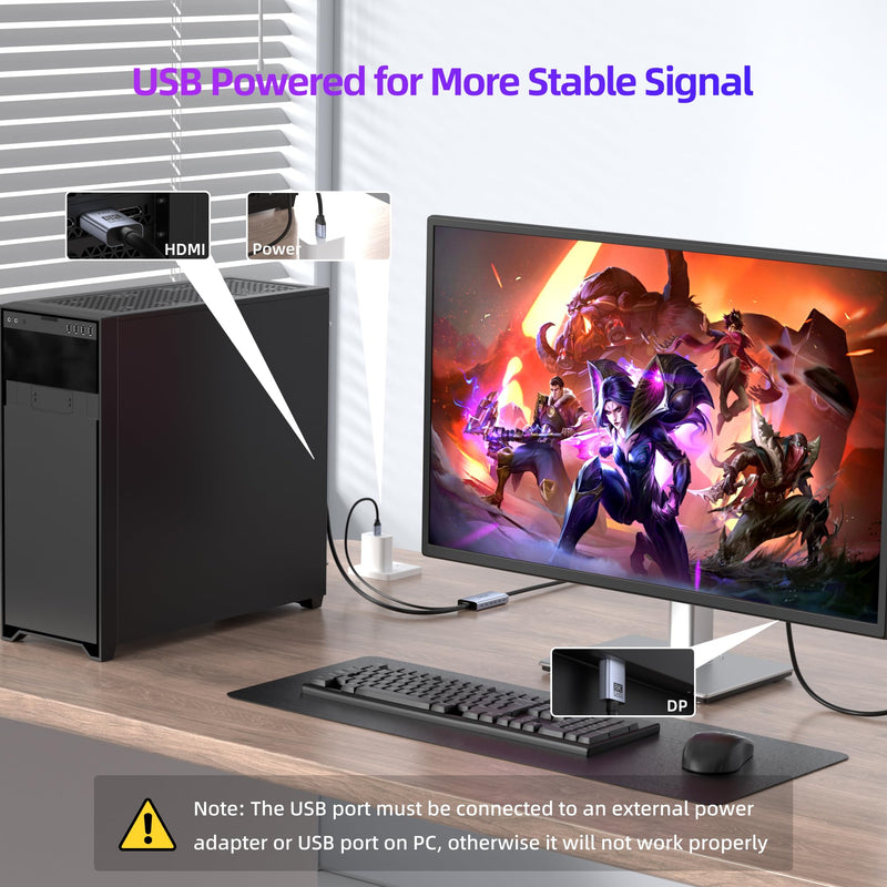 fairikabe 4K@144Hz HDMI 2.1 to DisplayPort 1.4 Cable Adapter 6FT, 4K@120Hz/8K Unidirectional Active HDMI Source to Display Port Monitor Cable 8K, Converter for Computer PC PS5 Xbox, Male to Male