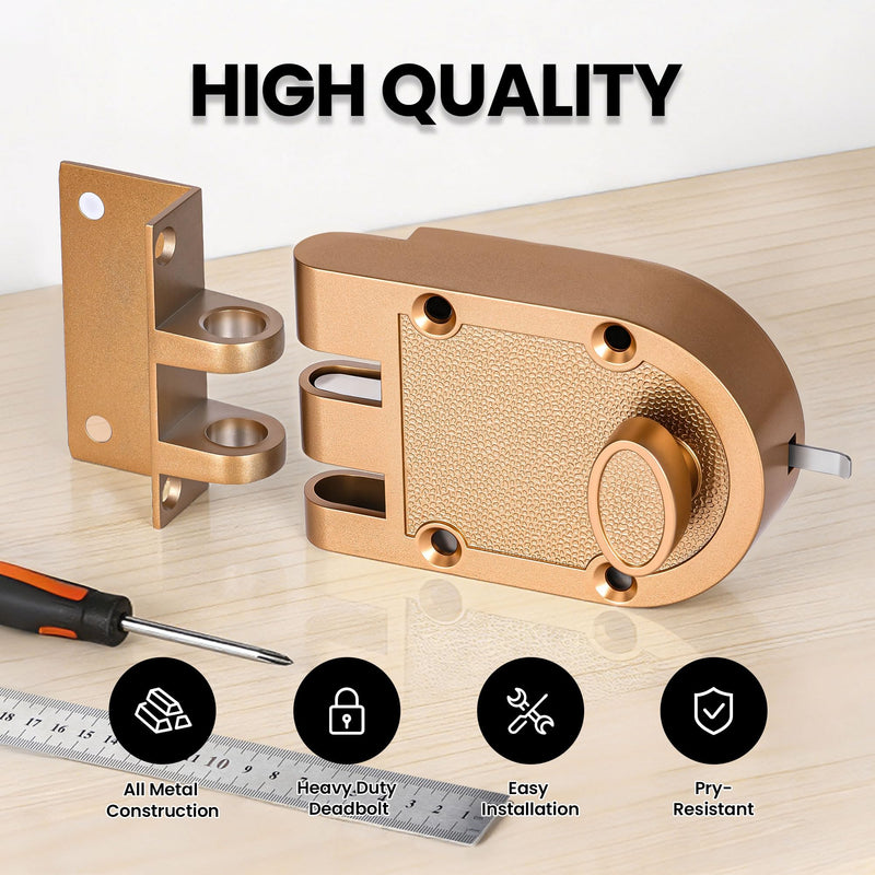 Jimmy Proof Deadbolt Lock - Heavy Duty Single Cylinder Keyed Entry Deadbolt, Anti-Pry & Anti-Kick Security Door Lock for Exterior/Entry/Front Doors, Gold Finish Brushed Gold