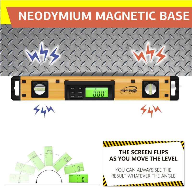Digital Level Shefio - 18 Inch Level - Magnetic, Ip54 Dustproof And Waterproof - Protractor - Includes Batteries And Carrying Case - Smart Level