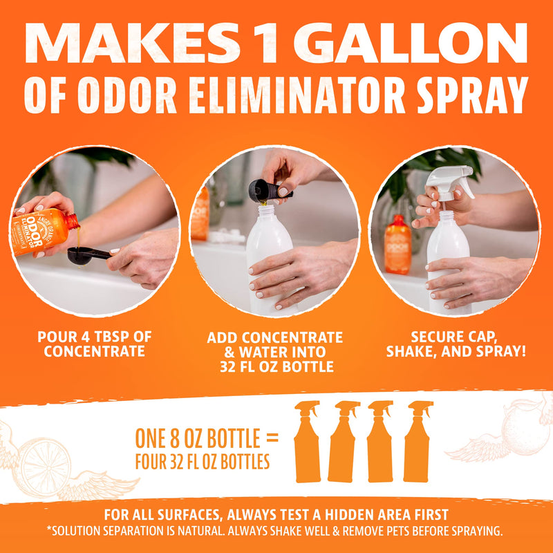 Angry Orange Pet Odor Eliminator for Home - 8oz Dog and Cat Pee Smell Remover for Carpet, Grass, Tile and Furniture - Citrus Concentrate, Makes 128oz of Liquid Fresh Orange Scent