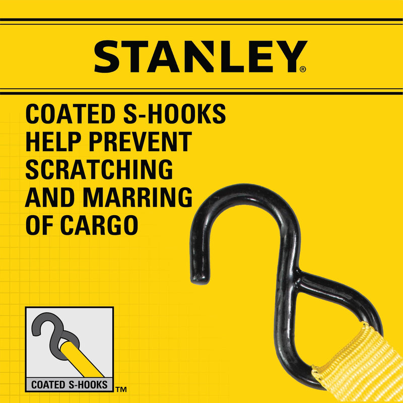 STANLEY S9500 Black/Yellow 1" x 10' Ratchet Straps - Light Cargo (300 lb Working Load / 900 lb Break Strength), 4 Pack 1" x 10'