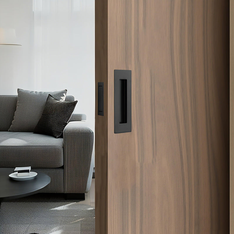 Stainless Steel Pocket Door Pull and Edge Pull Set, Pocket Door Hardware Recessed Sliding Barn Door Handle Rectangular Finger Flush Pull (Matte Black, 3 Pack) 3 Pack (Pocket Door Pull Set) Matte Black (Set)
