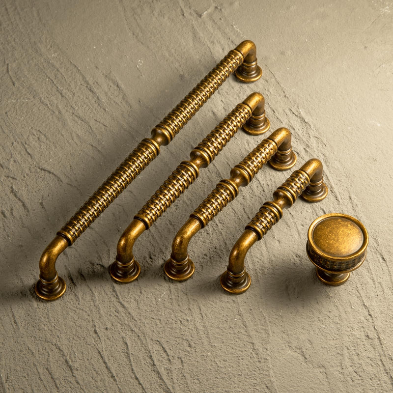 Goo-Ki 6 Pack Woven Cabinet Pulls Antique Brass Drawer Pulls - 5.04" c-c Vintage Brass Solid Weave Pulls Retro Dresser Handles Zinc Alloy Kitchen Cabinet Hardware 5.04"(128mm) Center to Center