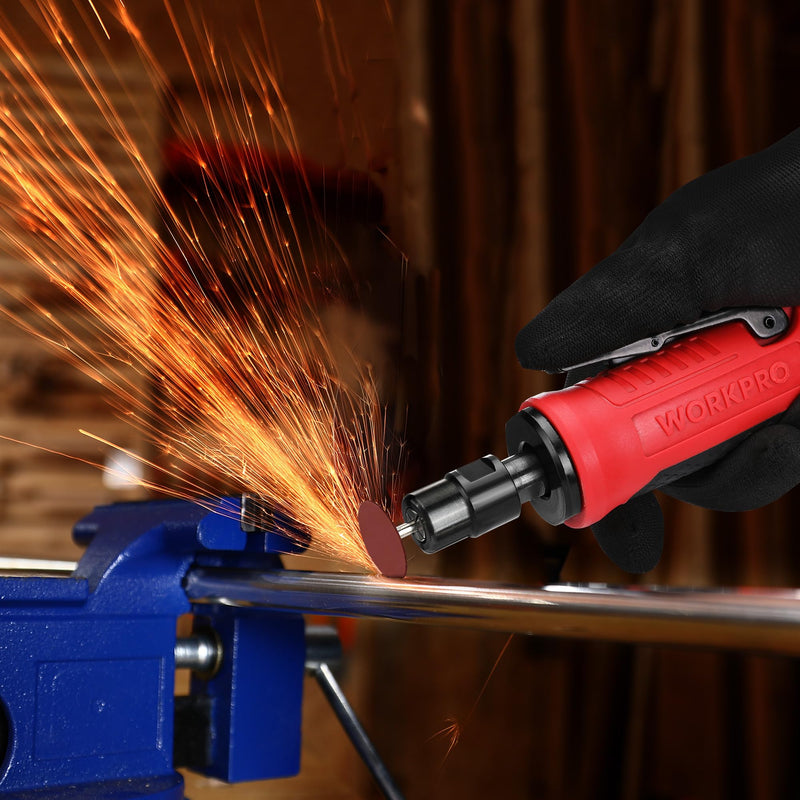WORKPRO 1/4-Inch Pneumatic Straight Die Grinder, 25000RPM, Air-Powered Die Grinder for Grinding, Cutting, Polishing, Welding Repair, Deburring, 1/4" & 1/8" Collets Included