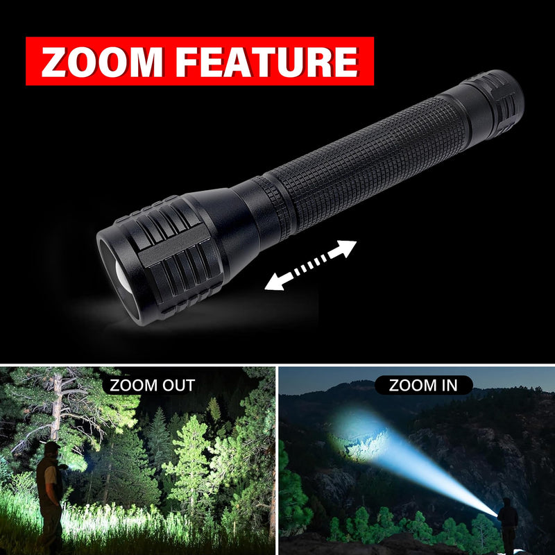 High Lumens Zoomable LED Flashlight, 3 Modes, AA Battery Powered – Powerful for Camping, Outdoor, and Emergency Use,2-Pack 3-Mode