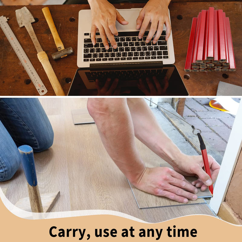 Rcybeo Carpenter Pencils 24pcs Construction Pencil 7 Inches Flat Black Carpenter Pencil with Pencil Sharpener Retractable Carpenter Pencil Holders for Woodworking Marking Tool (red) Red
