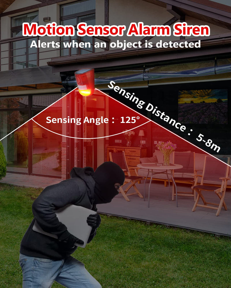 ChunHee Solar Sound & Light Alarm Outdoor Motion Sensor 129db Siren Sound Alert & 6LEDs Flash Warning Security Alarm System for Villa, Farm, Chicken Coop,Yard, Garden 3Light
