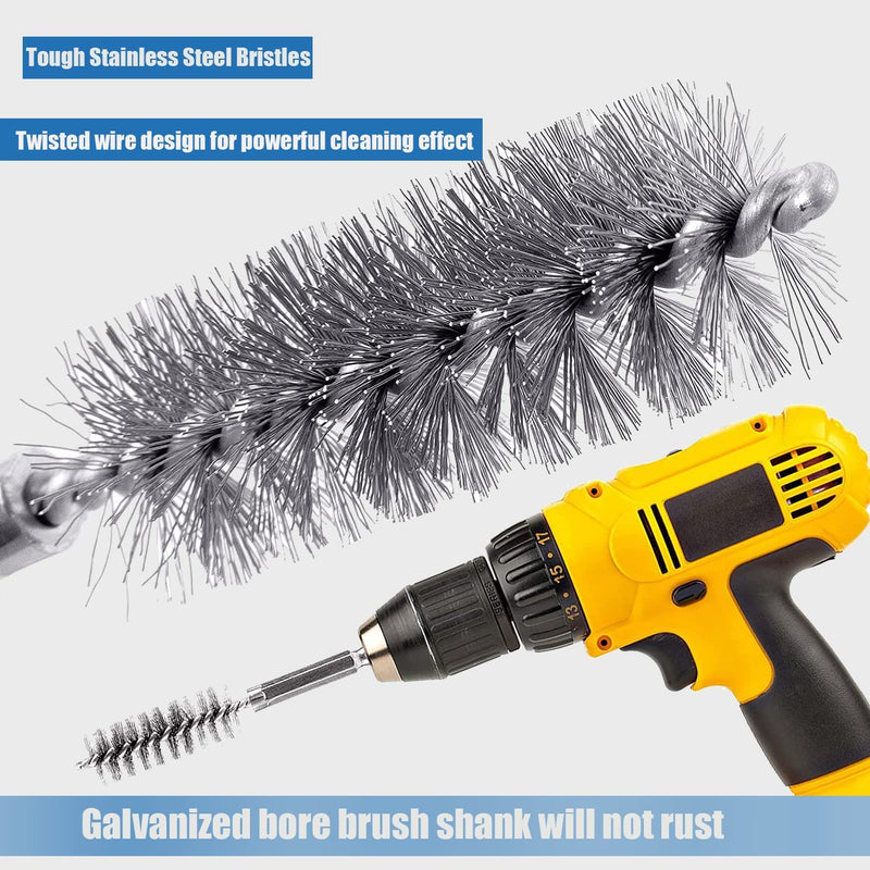 10 Pcs Bore Brush for Drill, Drill Wire Bore Brush, Stainless Steel Bore Brush Set witn 1/4 Inch HexShank, Drill Wire Brush for Power Drill Impact Driver