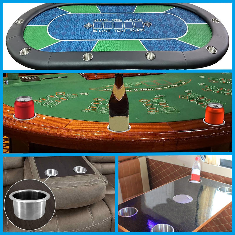 ISURE MARINE 4Pcs 3" Stainless Steel Drop-in Anti-Spill Cup Holder with Non-Slip Washer,Heavy Duty Poker Table Cup Holder Inserts Fits Standard Soda Can for Desk, Boats, RV Cars & Trucks