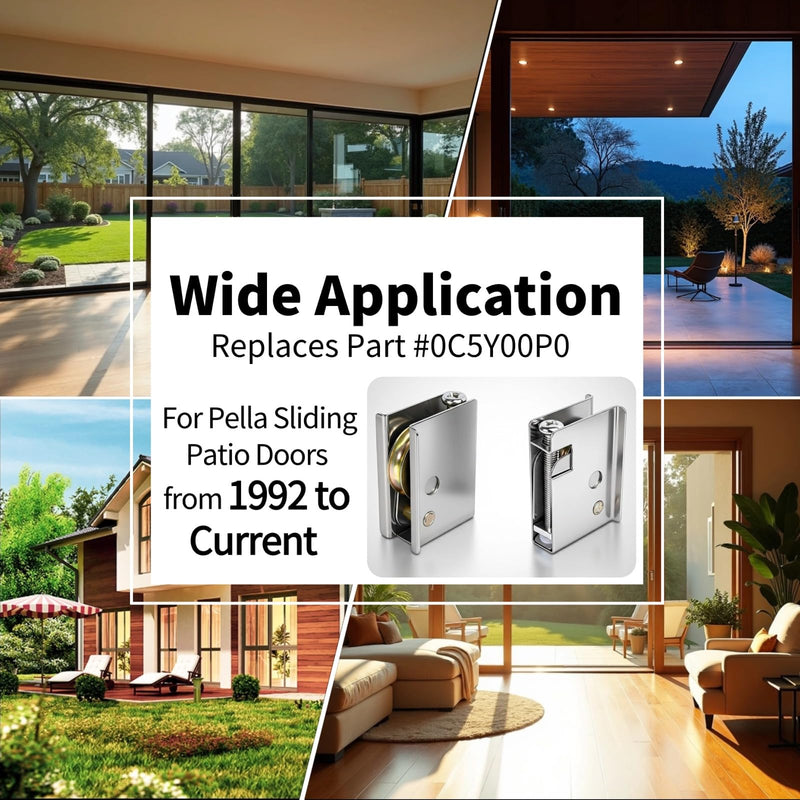 2 Pack 0C5Y00P0 Sliding Patio Door Rollers Replacement for Pella Sliding Door Wheels Replacement Kit 1-1/2" Steel Ball Bearing Glass Screen Door Rollers Parts Adjustable Rollers Height
