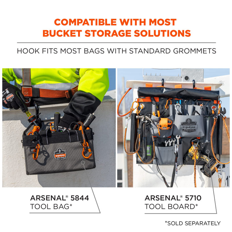 Ergodyne Squids 3179 Aerial Bucket Hook, Fits 2" Lip, Attach Tool Bags or Aprons to Buckets Each