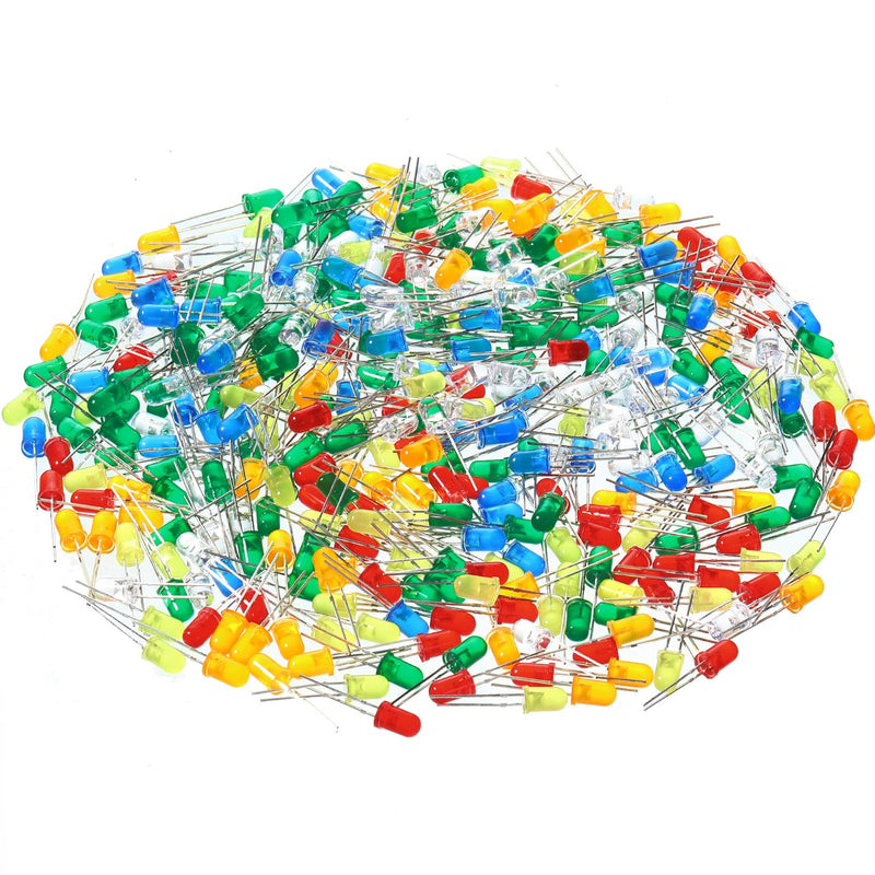 EBOOT 1000 Pieces Clear LED Light Emitting Diodes Bulb Lamp, 5 mm, 10 Colors x 100pcs