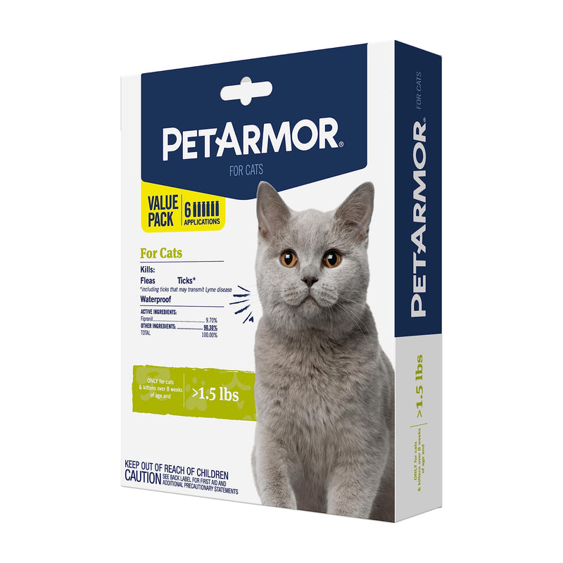 PetArmor for Cats, Flea & Tick Treatment for Cats (Over 1.5 Pounds), Includes 6 Month Supply of Topical Flea Treatments 6 Count