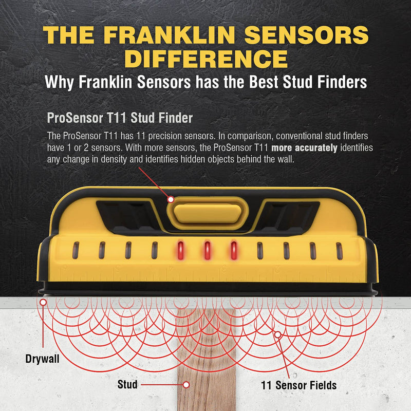 Franklin Sensors ProSensor T11/X1100 Stud Finder with 11-Sensors, Wood & Metal Stud Detector/Wall Scanner for Drywall Medium