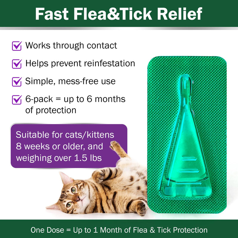Cat Flea and Tick Prevention & Treatment - Flea and Tick Prevention for Cats, 6-Month Supply, Flea Control, Repellent, Suitable for Cats Over 1.5 lbs, Flea Supplements