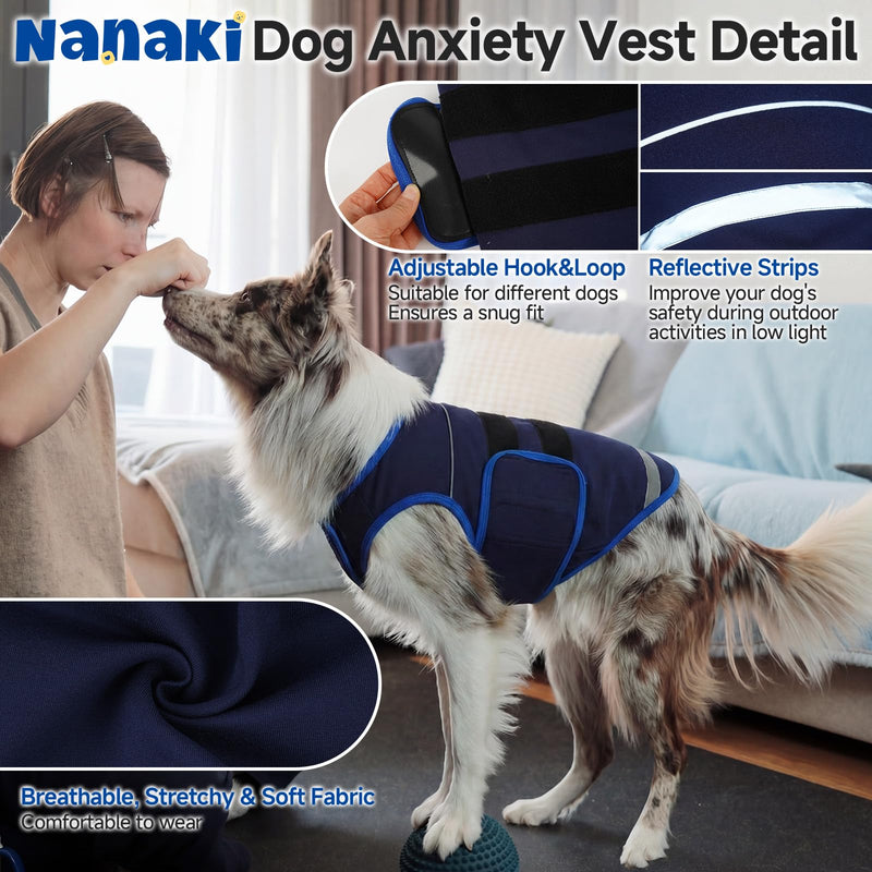 Nanaki Dog Anxiety Vest-Breathable Thunder Jacket for Dogs Fireworks,Thunderstorm,Separation-Adjustable Thunder Vest for Dogs Anxiety Relief,Vet&Grooming Visit,Car Rides, Fear&Over-Excitement Navy,M M(Chest: 24.4 inch)