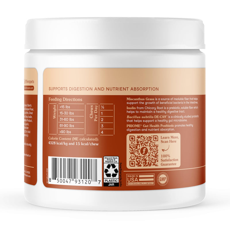 Fera Pets Probiotics for Dogs with Prebiotics and Postbiotics - Full Spectrum Gut Health Support - Promotes a Balanced Gut Microbiome - Boosts Immune Health - 90 Soft Chews 90 Chews