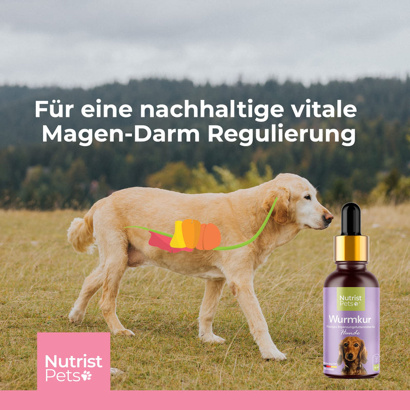 nutrist New: Natural worm treatment alternative - Vegan liquid made from herbs for the stomach and intestines in case of worm infestation - Perfect as a worm treatment for dogs - Ideal for deworming - 50ml - PawsPlanet Australia