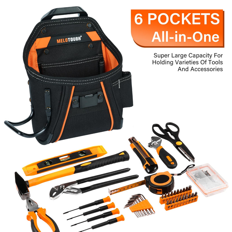 MELOTOUGH Belt Clip Tool Pouch Tool Belt Pouches Utility Tool Organizer Pouch with Hammer Holder for Electrician,Carpenter,Construction,Technician Orange Tool Pouch