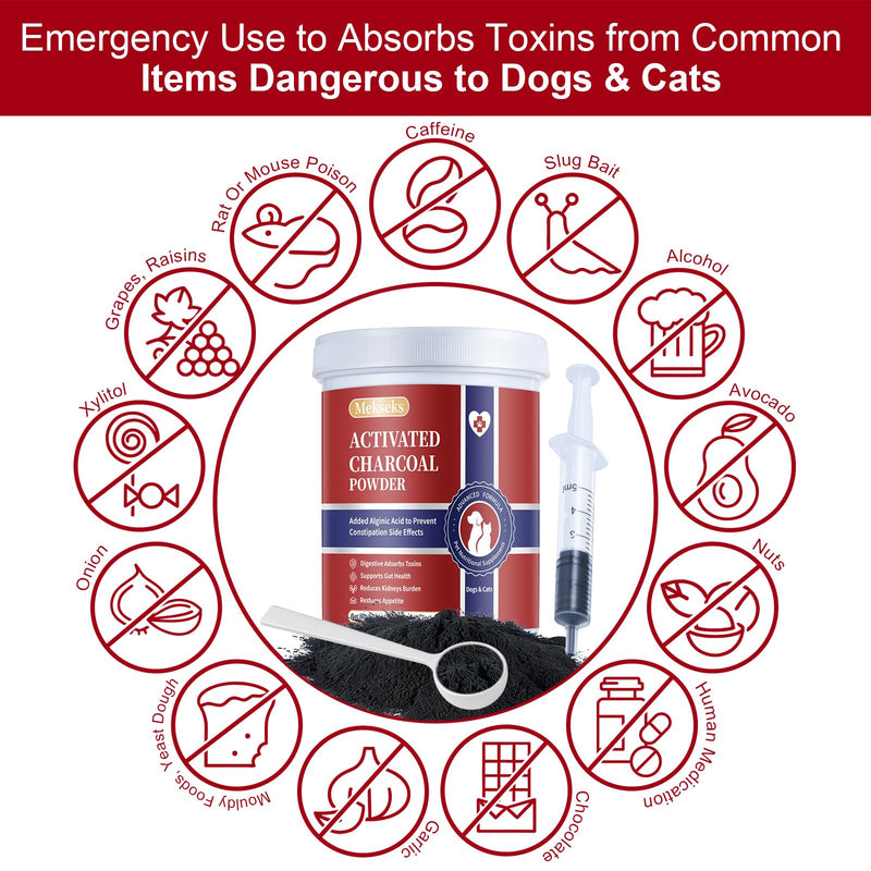 Activated Charcoal Powder for Dogs Cats, First Aid Emergency Rescue Pet Poisoning Kit, Health Supplement for Gut Digestive Upset Absorb Toxins Diarrhea Gas Bad Breath, Chronic Kidney Renal Recovery