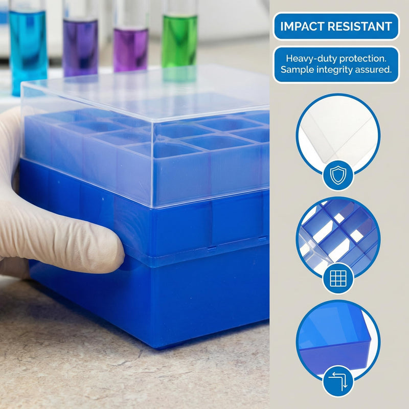 ULTECHNOVO 50Ml Centrifuge Tube Freezer Storage Box with Transparent Lid - Laboratory Test Tube Rack Holder for Scientific Research and Lab Use Space-Saving Plastic Container