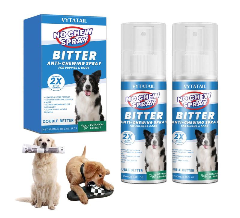 No Chew Spray for Dogs, No Chew Deterrent to Stop Chewing Furniture & Licking Hot Spots, Natural & Alcohol-Free, Indoor/Outdoor Use (2 X 3.38 fl oz)