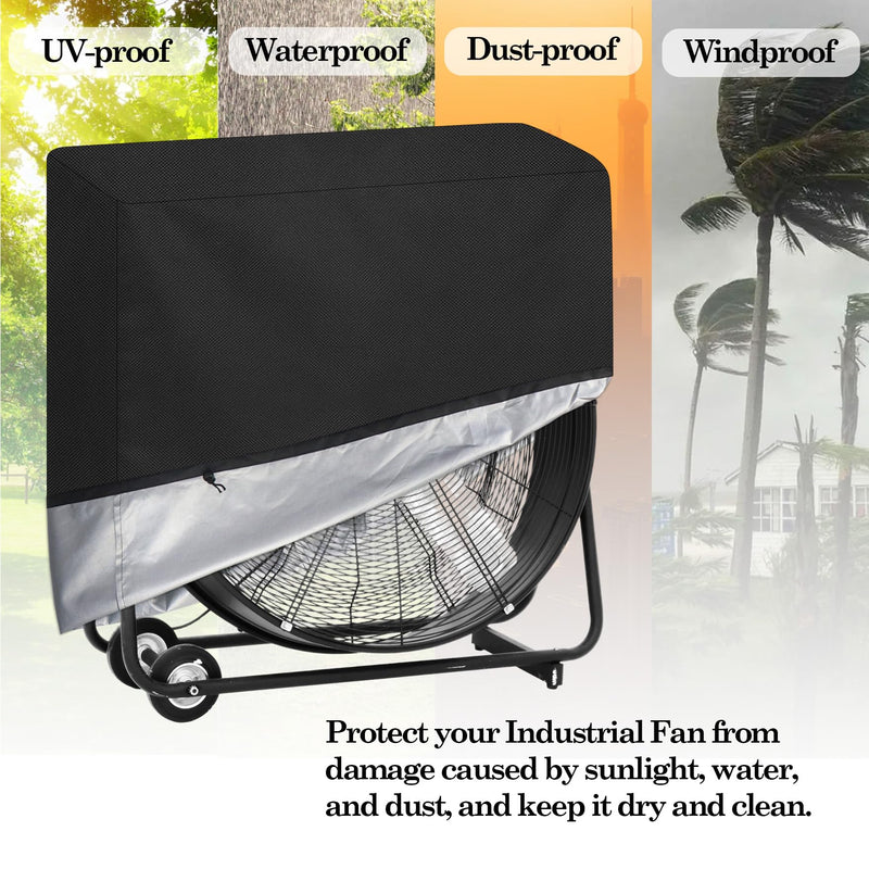 Klmnop Industrial Fan Cover 42 Inch, Waterproof Outdoor Fan Cover & Dustproof Protective for 42" Direct-Drive Drum Fans, 47.2"x21.7"x47.2" (Black) Black