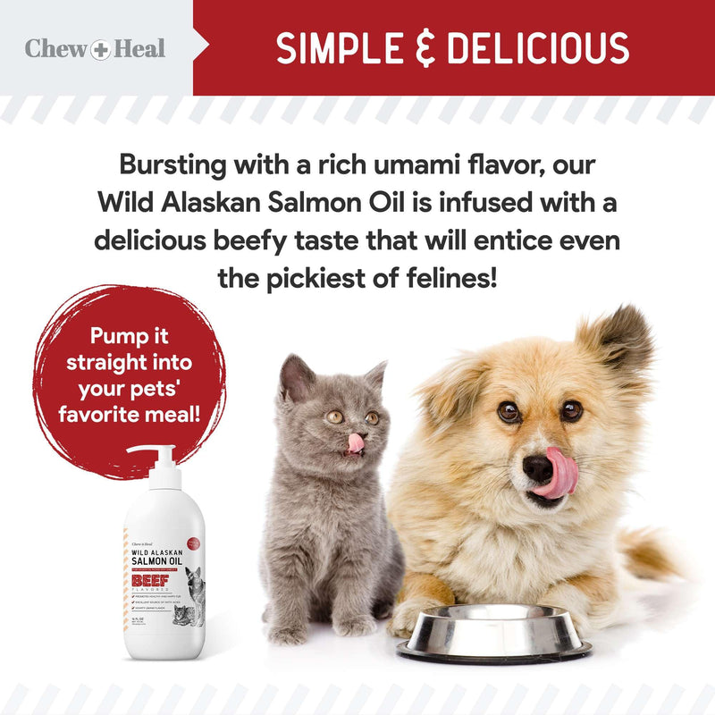 Pure Wild Alaskan Salmon Oil for Dogs - 16 oz. Beef Flavored Salmon Oil - Pump Cap Bottle - Contains Omega-3 and 6, EPA, and DHA for Healthy Skin and Coat - Toxin Free - PawsPlanet Australia