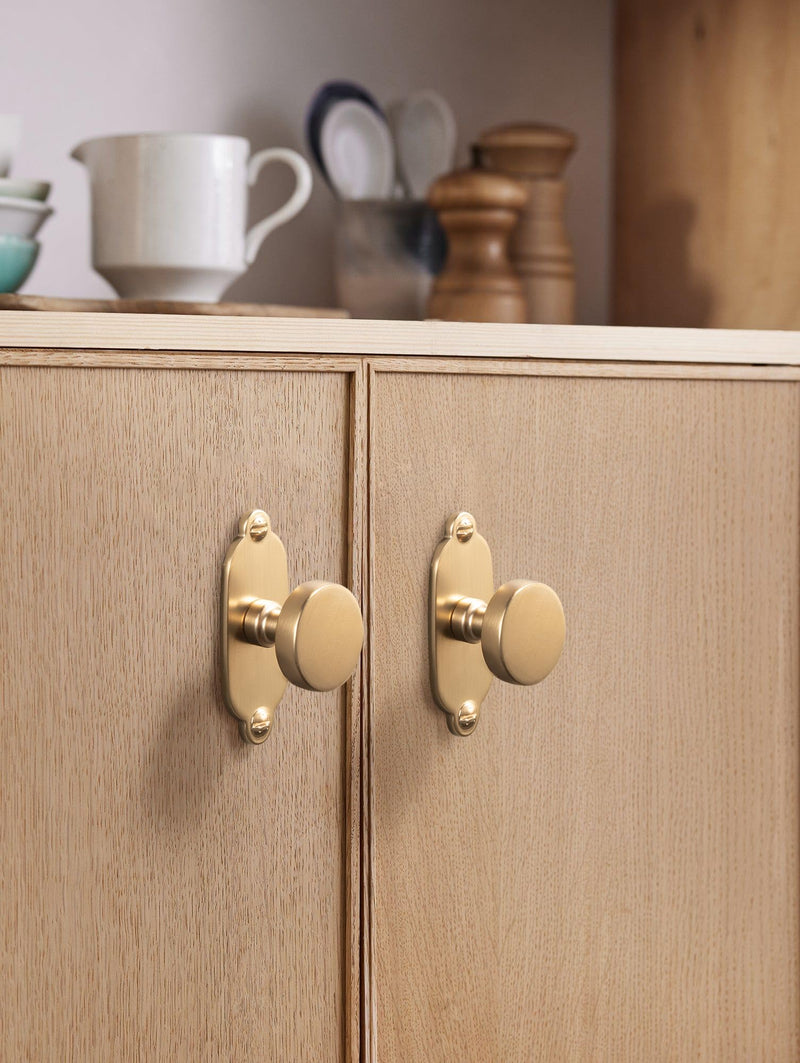 Goo-Ki 6 Pack Cabinet Knobs Champagne Bronze Drawer Knobs with Plate Zinc Alloy Kitchen Hardware - Single Screw Cabinet Pulls Solid Dresser Handles with Spacer